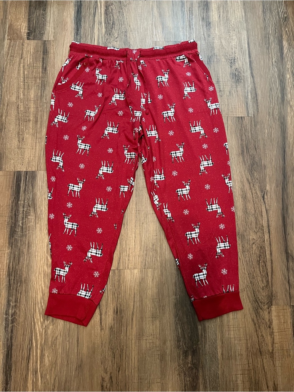 Joyspun Women’s Red Plaid Reindeer Pajama Pants Sz 3X (22W-24W) Jogger Pockets